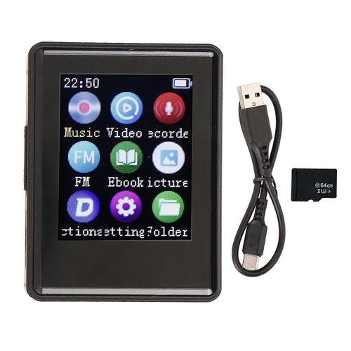 Lecteur MP3 Bluetooth 5.0 1,77 pouces Écran HiFi FM Radio Enregistrement Livre Électrique Photo Portable MP3 MP4 Lecteur Avec Carte Mémoire 64G