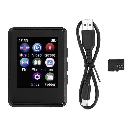 Lecteur MP3 Bluetooth 5.0 1,77 pouces Écran tactile complet HiFi Son stéréo Enregistrement radio FM Lecteur de musique MP4 avec carte mémoire 32G