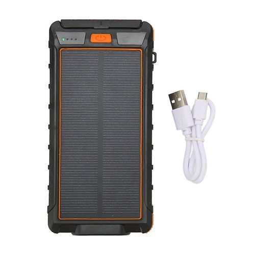 Chargeur De Téléphone Solaire Portable 20000mah Banque D¿Alimentation Solaire Avec Boussole Et Lampe De Poche Led Pour L¿Extérieur Noir Orange