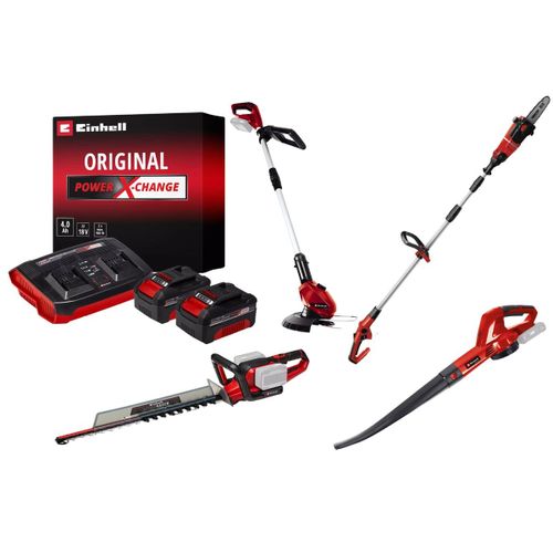 Kit jardin sans fil Einhell ? Coupe-bordure, souffleur, taille-haies, ébrancheur + 2 batteries 4.0Ah
