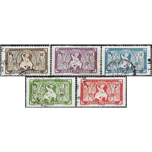 Indochine (Actuel Vietnam), Colonie Française 1931 / 41, Belle Série Complète Timbres Yvert 167 168 169 170 218, Déesse Apsara, Oblitérés, Tbe.