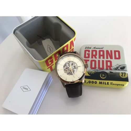 Montre Automatique Homme Fossil Bracelet Marron Cadran Doré Dans Son Boitier Bq2382