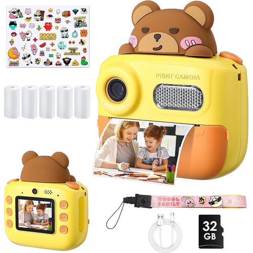 Appareil Photo Pour Enfants Impression Instantanée Appareil Photo Numérique Pour Enfants 1080P Hd 4800W Double Caméra Avec Tf 32G 5 Rouleaux Papier Photo Et 6 Stylos De Couleur Cam[TOT527368]