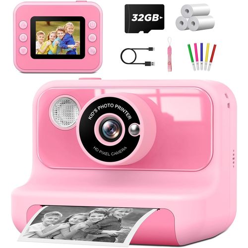 Appareil Photo Enfant Instantané, 1080P 20Mp 10X Appareil Photo Instantané Enfant Avec 3 Rouleaux Papier Thermique Noir Blanc, Carte 32 Go,Cadeau Pour Enfants De 3 À 12 Ans Garçons[TOT527088]