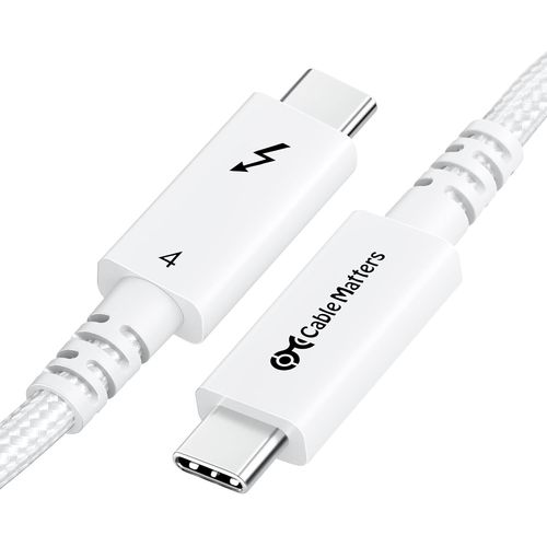 Câble Thunderbolt 4 Tressé 2M Blanc - 40Gbps, Charge 100W, Vidéo 8K - Certifié Intel, USB4/Thunderbolt 3 - SMART ACCESSOIRES