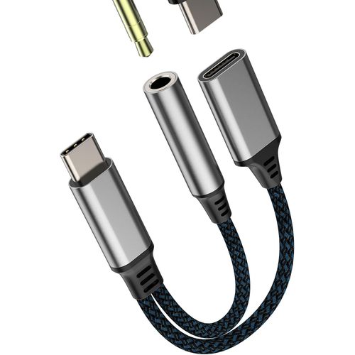 Adaptateur Jack Usb C Pour Iphone 16 15 Pro Max(2 En 1)3.5Mm Écouteurs Prise Connecteur Compatible Avec Samsung S24 S23 Pour Apple Casque Dac Audio Auxiliaire Type C Chargeur Câble[BLU5273649]