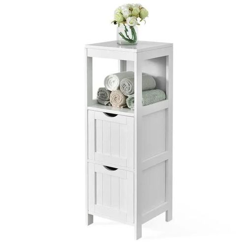 Costway Colonne De Salle De Bain Avec 2 Tiroirs Amovibles, Etagère Ouverte, Pour Salle De Bain, Chambre, 30 X 30 X 90 Cm, Blanc