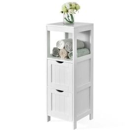 Costway Colonne De Salle De Bain Avec 2 Tiroirs Amovibles, Etagère Ouverte, Pour Salle De Bain, Chambre, 30 X 30 X 90 Cm, Blanc