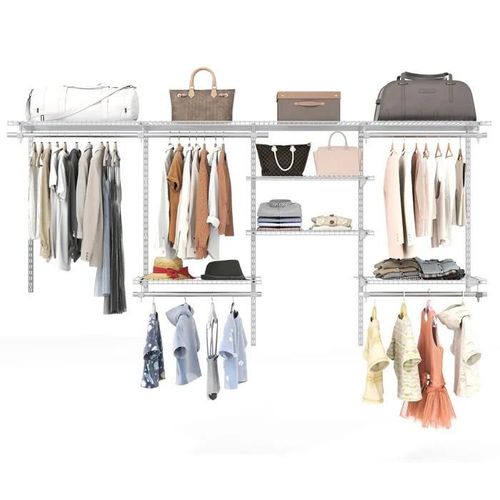 Étagère Murale Extensible Costway-Système De Rangement Pour Placard 122-244 Cm-Organisation De Placard Réglable Avec Tringle-Blanc