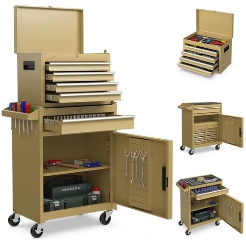 COSTWAY Servante Caisse à Outils 4 Tiroirs Amovible Etagère Réglable Planche à Outils 4 Roues Verrouillables Jaune Terrestre