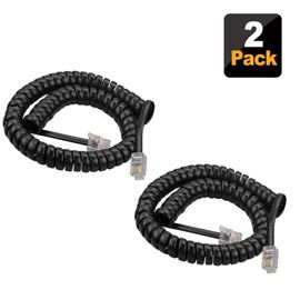 GOTHICANA BY EMPCable Telephonique, Cable Telephone Fixe, Câble Pour Combiné De Téléphone, Noir, Câble Spiralé Rj9 De Long Déroulé,Câble Rj11, Cordon Rj11 Noir, Cordon Téléphone Rj11 Mâle Et Rj11 Mâl