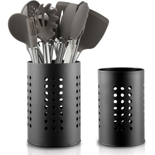 Gothicana By Empporte-Ustensiles De Cuisine Pour Comptoir De Cuisine 2 Pièces, Porte-Couverts En Acier Inoxydable Noir, Organisateur De Comptoir De Cuisine À Domicile De Style Campagnard Kitchen Esse