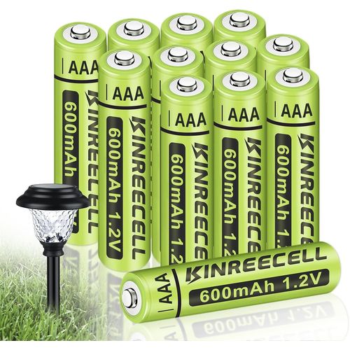 Piles Rechargeables Aaa,Ni-Mh,Haute Capacité 1,2v Préchargées Pour Lampes Solaires Extérieures,Guirlandes Lumineuses,Lampes De Chemin (Aaa-600mah-12pack)