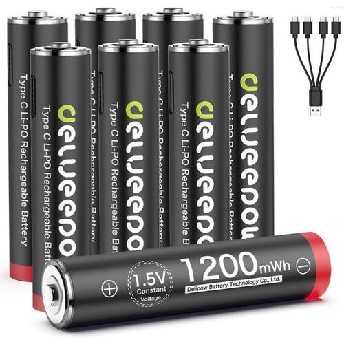 Pile Aaa Rechargeable 1.5v Pression Constante,Pile Rechargeable Aaa 1200mwh Haute Capacité Avec 1500 Cycle 8 Piles Usb C