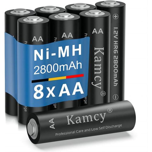 Piles Aa,Rechargeables,Pile Rechargeable Aa,Batterie Rechargeable,2800 Mah Ni-Mh Batterie Solaire - Piles Aa Rechargeables À Faible Autodécharge - Piles Hr6 À Haute Capacité - Lot De 8