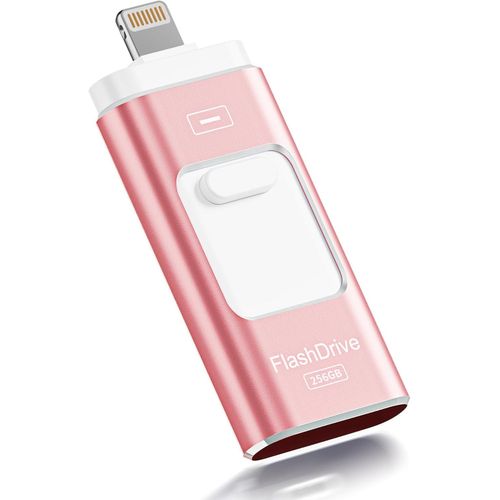 Cle USB iPhone, Clé USB C 256 Go Apple MFI Certifié, 3 en 1 Cle USB pour iPhone/iPad/Type C/Android/PC, Stockage Externe Haute Vitesse Clef USB Transfert Photos, Vidéos, Films(Rose Clair)