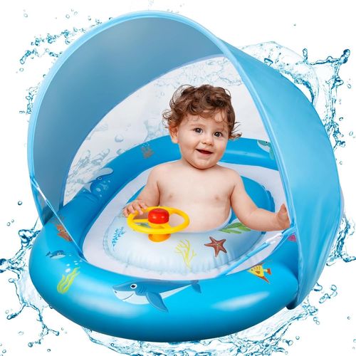 Bouee Bebe Avec Parasol Upf50+ Protection Uv Flotteur Bebe Anneau De Natation Avec Volant Bébé Siège De Piscine Avec Auvent Amovible Pour Bébé 6-36 Mois
