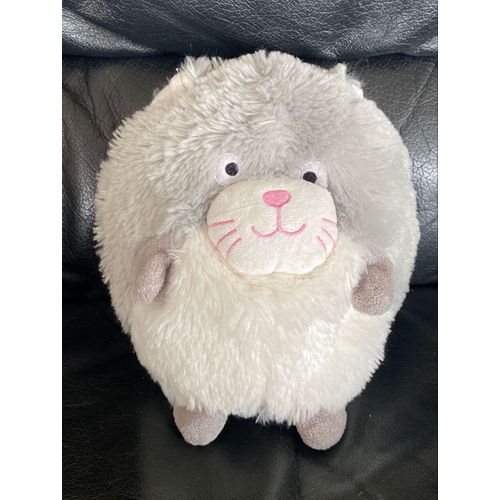Doudou peluche  gros chat gris et blanc nez rose les comptoirs du monde 20cm
