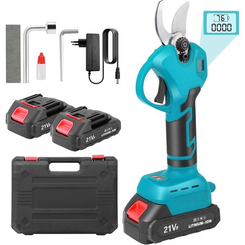 Sécateur électrique sans fil avec 2 batteries 21 V 1500 mAh,écran LCD,moteur sans brosse,diamètre de coupe max. 30 mm,sécateur électrique,élagueur,sécateur de jardin