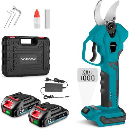 Sécateur Électrique Sans Fil - Diamètre de Coupe 30 mm,Ouverture 45 mm,Ciseaux Électriques à 4 Vitesses avec 2 Batteries,LCD,Chargeur,pour L'entretien du Jardin,Taille des Arbustes