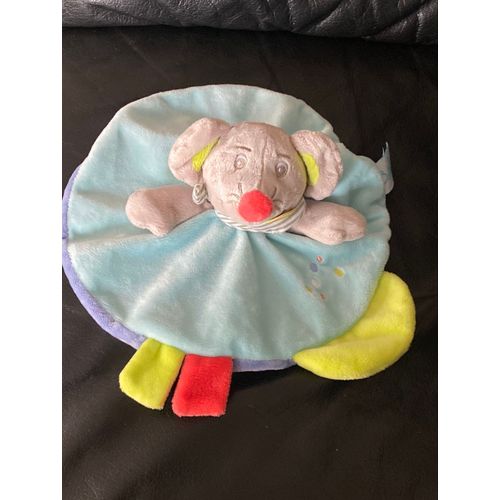 Doudou Souris Baby Nat marceau plat bleu gris vert 27cm