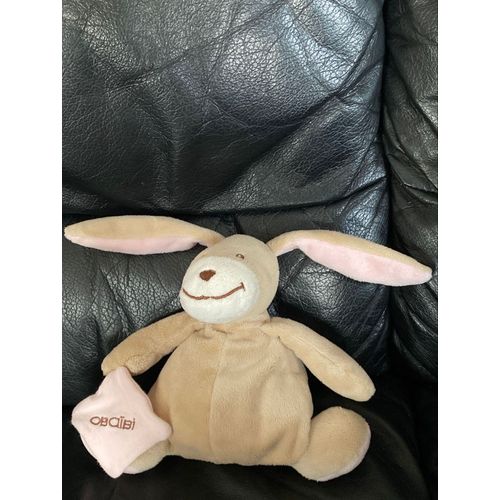 Doudou Lapin Beige et Rose Mouchoir Obaïbi Okaïdi 18-28cm