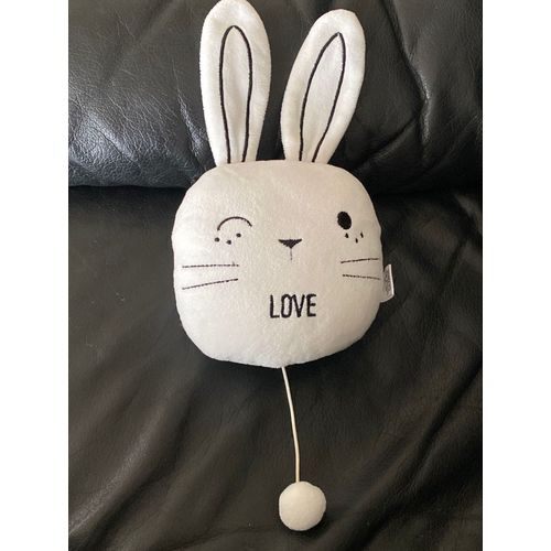 PELUCHE MUSICALE LAPIN LITTLE BIG CHANGE NOIR BLANC TÊTE DE LAPIN LOVE 23 CM