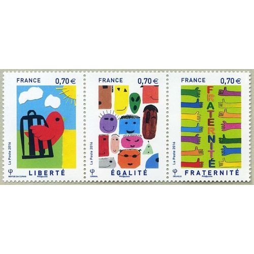 Concours Sur Le Thème "Liberté Égalité Fraternité" : Dessins D'Enfants Triptyque 5021 Année 2016 N° 5021 5022 5023 Yvert Et Tellier Luxe