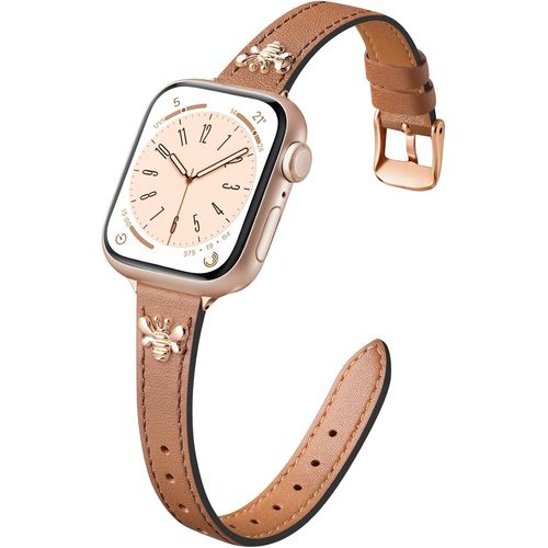 Bracelet Cuir Etroit Compatible Avec Bracelet Watch 42mm 44mm 45mm 46mm 49mm, Bracelet Cuir Pour Avec Charme Watch Ultra/Ultra 2 Series 10 9 8 7 6 5 4 3, Marron/Or Rose[Let5271024]