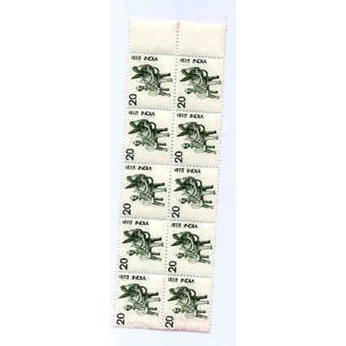 Bloc De 10 Timbres India 20
