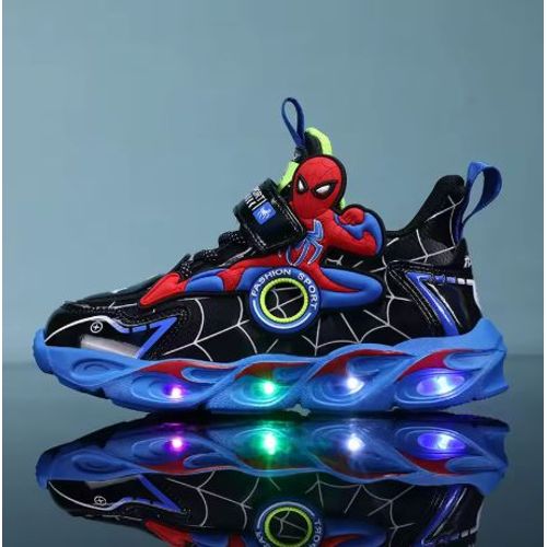 Baskets Spiderman Enfant À Led - Semelle Bleu - Taille 25 (15,8cm)