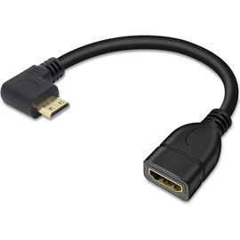 GOTHICANA BY EMPCâble Adaptateur Mini Hdmi Vers Hdmi, Câble Convertisseur Mini-Hdmi Mâle Vers Hdmi Standard Mâle, Câble Mini Hdmi Coudé À 90 Degrés, Caméscope, Appareil Photo (Angle Vers Le Haut)
