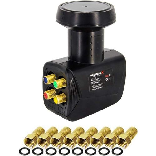 GOTHICANA BY EMPPremiumx Quad Lnb Pour 4 Utilisateurs - Convertisseur De Signal Tv Avec Protection Contre Les Intempéries - Lnb Sat Numérique En Noir Inclus Avec 8 Connecteurs F - Dvb-S2 8K Uhd 4K Fu