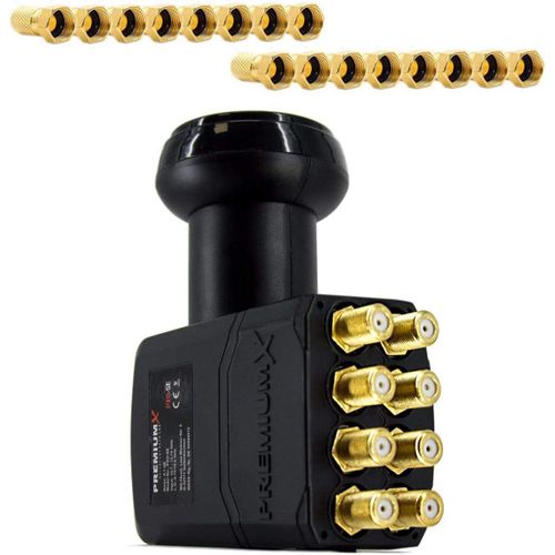 GOTHICANA BY EMPPremiumx Octo Lnb Pour 8 Utilisateurs - Convertisseur De Signal Tv Avec Protection Contre Les Intempéries - Lnb Sat Numérique En Noir Inclus Avec 16 Connecteurs F - Dvb-S2 8K Uhd 4K F