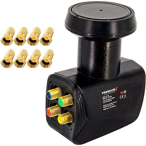 GOTHICANA BY EMPPremiumx Quattro Lnb Pour Multiswitch - Convertisseur De Signal Tv Multiswitch Avec Protection Contre Les Intempéries - Lnb Sat Numérique En Noir Inclus Avec 8 Connecteurs F - Dvb-S2