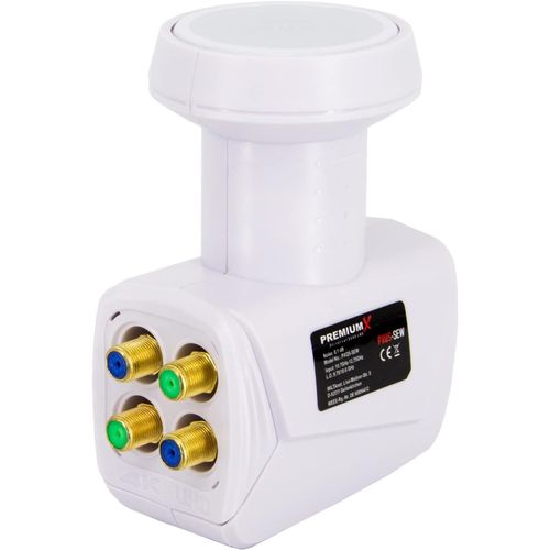 GOTHICANA BY EMPPremiumx Quad Lnb Pour 4 Utilisateur - Convertisseur De Signal Tv Avec Protection Météorologique - Lnb Satellite Numérique Blanc - Dvb-S2 8K Uhd 4K Full Hd