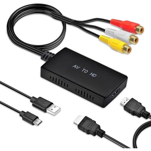 GOTHICANA BY EMPConvertisseur Av Vers Hdmi, Adaptateur Av Vers Hdmi Entrée Rca Sortie Vidéo Hd 1080P Adaptateur Rca Vers Hdmi Avec Câbles Hdmi Pour Sky/Dvd/Stb Pour L'Affichage Sur Hdtv