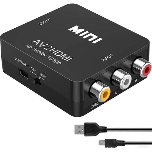 GOTHICANA BY EMPAdaptateur Rca Vers Hdmi 1080P Av Audio Vidéo Convertisseur Pour Ps2 Ps4 Wii Xbox N64 Ps3 Vhs Vcr Tv Dvd - Prise En Charge Pal/Ntsc Avec Câble