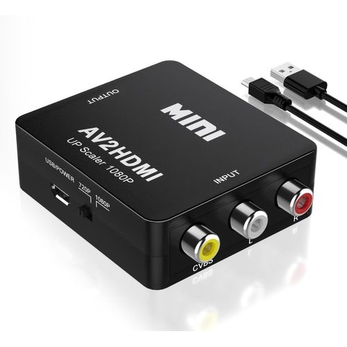 Gothicana By Empconvertisseur Av Vers Hdmi, Rca Vers Hdmi, 1080p Mini Rca Composite Cvbs Video Audio Converter Support Pal/Ntsc Pour Tv/Pc/ Ps3/ Stb/Xbox Vhs/Vcr/Blue-Ray Dvd Players - Noir