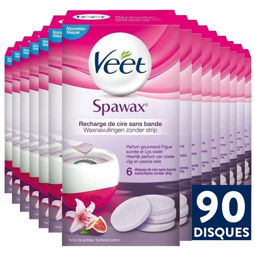 Veet Lot De 15 Recharges Cire Sans Bande Spawax - Figue Sucrée Et Lys Violet - 6 Disques
