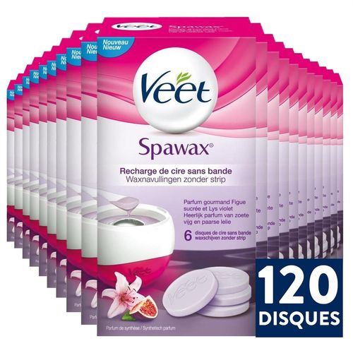 Veet Lot De 20 Recharges Cire Sans Bande Spawax - Figue Sucrée Et Lys Violet - 6 Disques