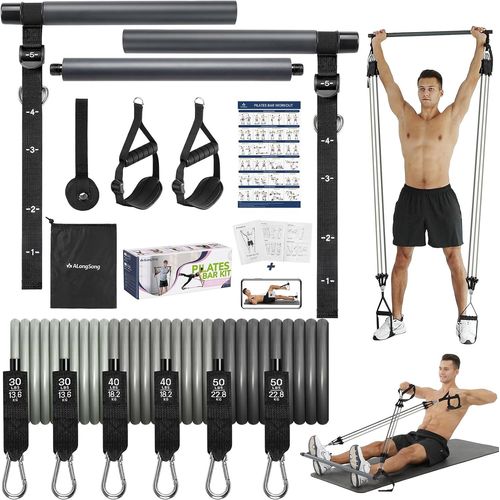 Elastiques De Musculation Barre De Pilates Avec 6 Bandes De Résistance Élastique 180lbs Ou 240lbs Ancrage De Porte Réglable Amovible Pour Fitness Yoga Étirement Squat