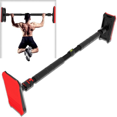 Barre De Traction Intérieure Réglable 70-160 Cm, Montage Sans Vis, Antidérapante Et Sécurisée (Noir/Rouge) ¿ Support Jusquà 200 Kg