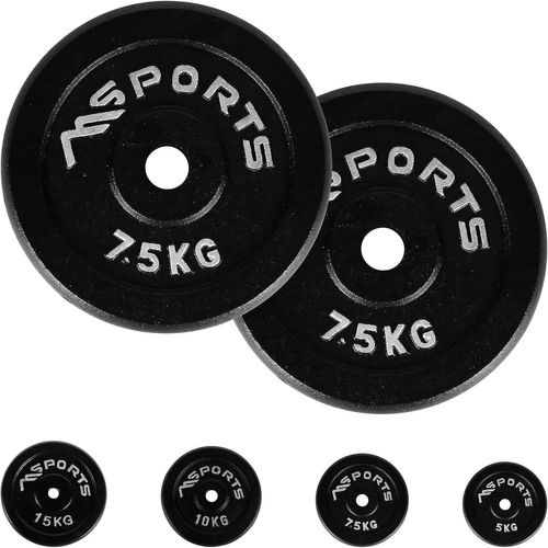 Disques D'haltère Professionnels Légers 100 % En Fonte - 5 À 30 Kg , 2 X 7,5 Kg - Schwarz