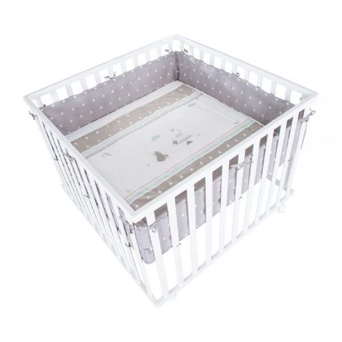 Roba Parc Bébé 100 X 100 Cm "Indibaer" + Tapis De Parc De Protection Et 4 Roues - Bois Blanc