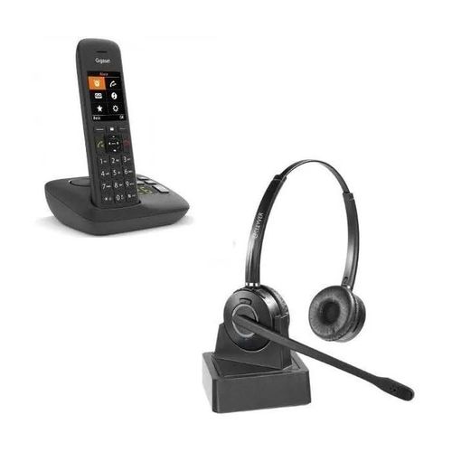 Cleyver - Téléphone Gigaset C575A sans Fil Répondeur Intégré + Casque sans Fil ODHW15, Haut-Parleur Intégré, Technologie DECT, Noir