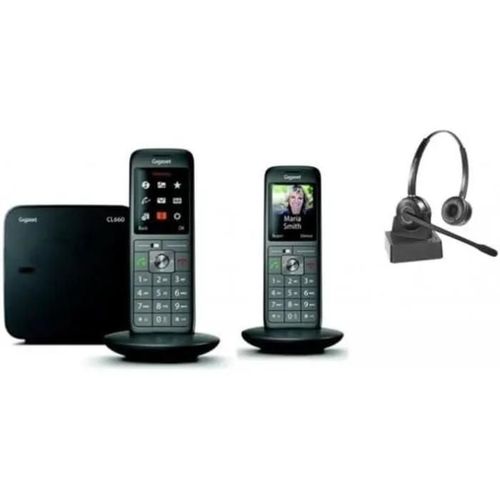 Cleyver - 2 Téléphones sans Fil Gigaset CL660, Technologie DECT, Écran Couleur + Casque Cleyver ODHW15, sans Fil Duo, Noir