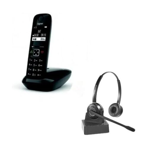 Cleyver - Téléphone GIGASET AS690 DECT, sans Fil, Noir et Casque Duo ODHW15, Longue Portée, 2 Ecouteurs