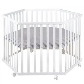Roba Parc Bébé "Roba Style" 3 Positions + Tapis De Parc Gris Et 6 Roues - Bois Blanc