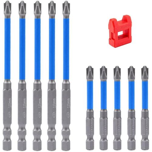 ChenQuanSarl-Lot De 10 Embouts De Tournevis Cruciformes Magnétiques Longs Spéciaux Et À Tête Plate Pour Électriciens, Embouts Ph2 Pour Visseuse À Percussion, Tige Hexagonale 1/4"" Pour Visseuse Sans F